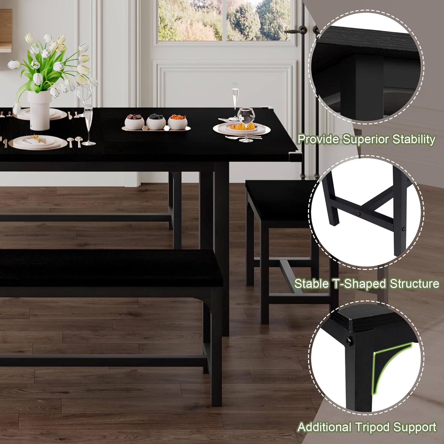 Feonase 5-Piece Dining Table Set for 4-8 People