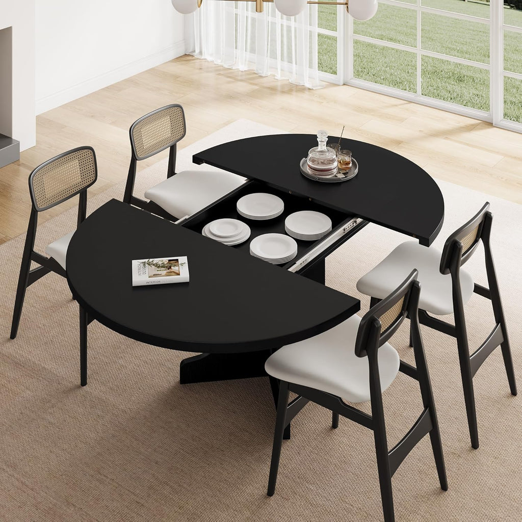 Feonase 59" Round Extendable Dining Room Table for 6