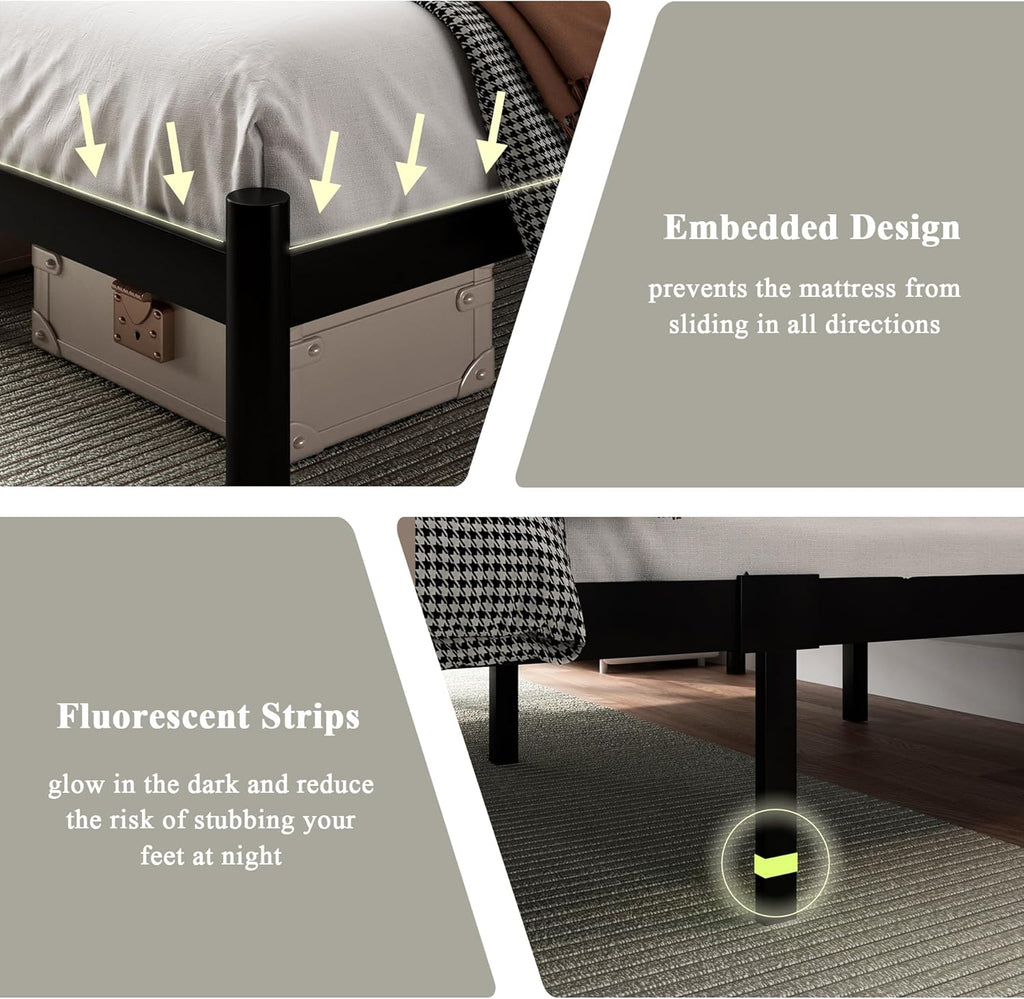 Feonase Heavy-Duty Metal Bed Frame with 13 Hardened Steel Slats
