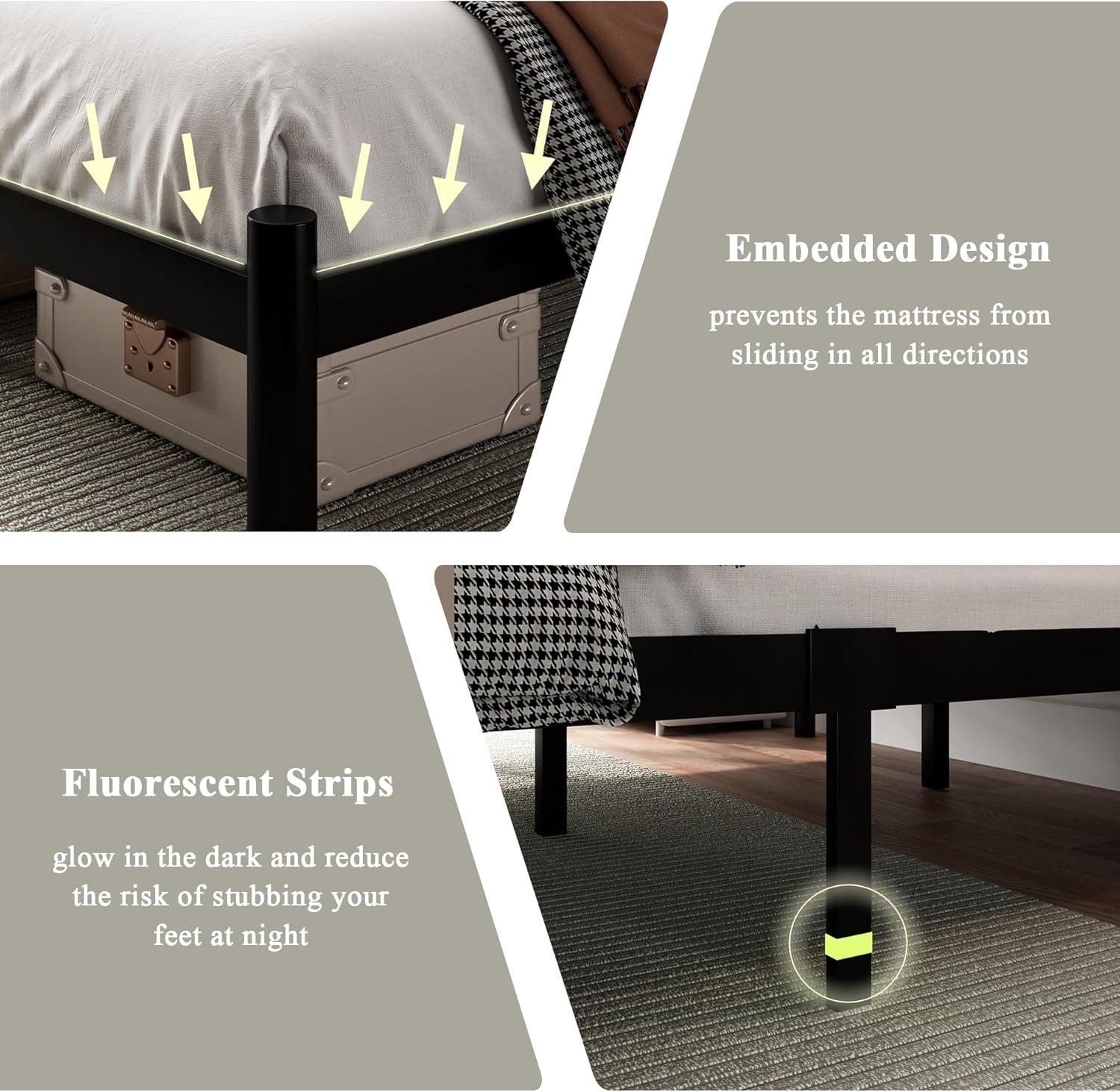 Feonase Heavy-Duty Metal Bed Frame with 13 Hardened Steel Slats