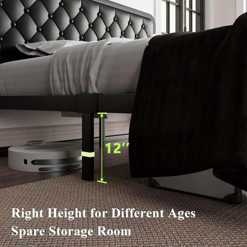 Feonase Upholstered Platform Bed Frame with Heavy-Duty Metal Steel Slats