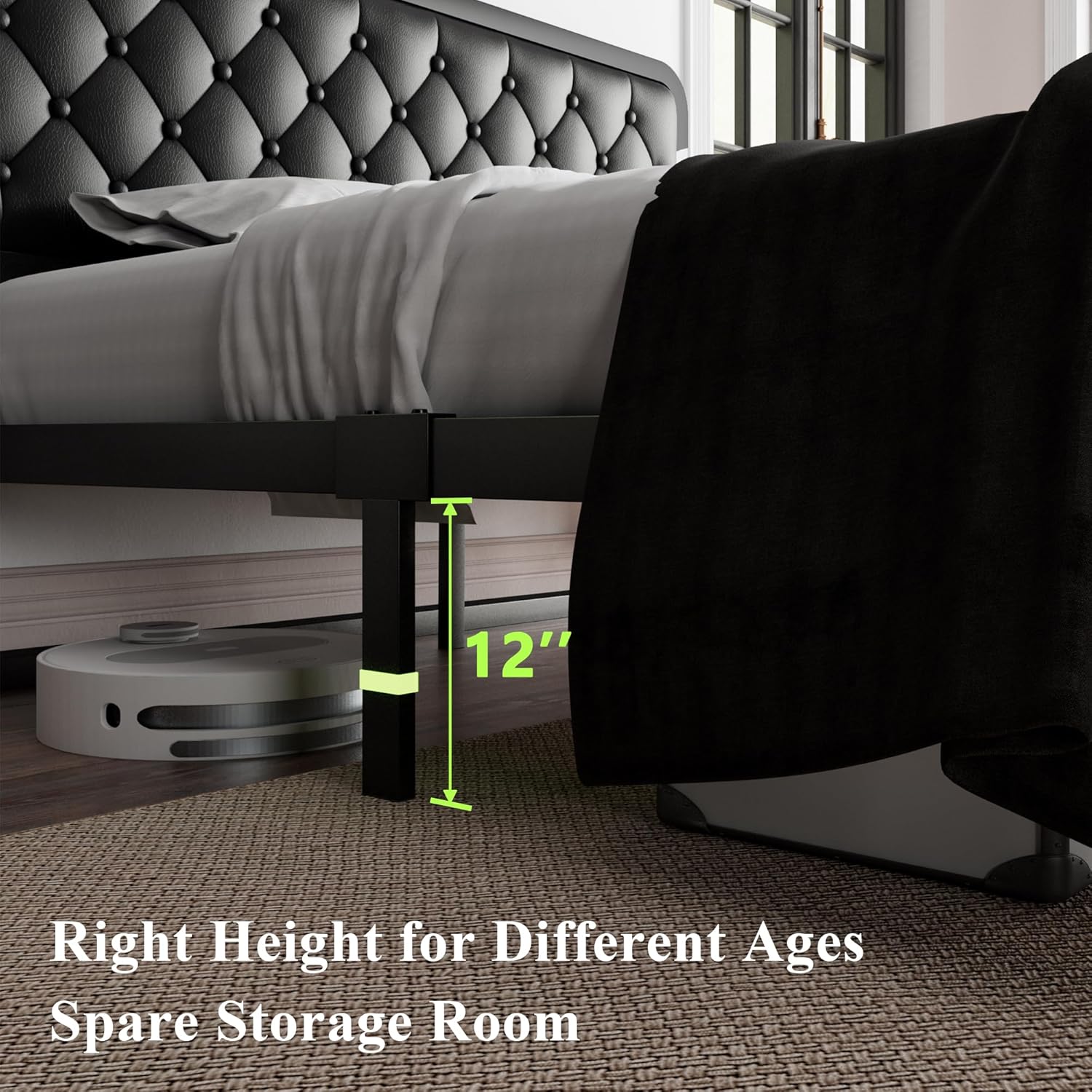 Feonase Upholstered Platform Bed Frame with Heavy-Duty Metal Steel Slats