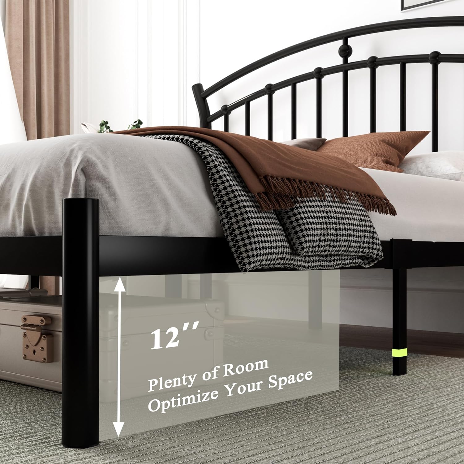 Feonase Heavy-Duty Metal Bed Frame with 13 Hardened Steel Slats