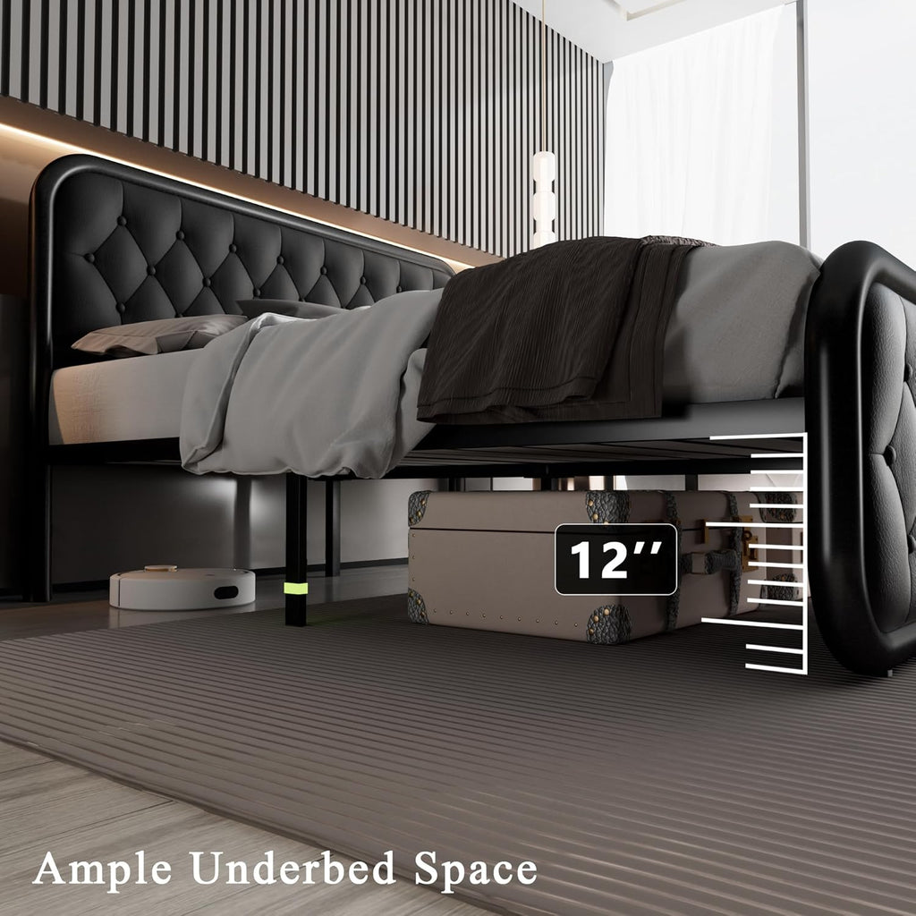 Feonase Upholstered Bed Frame with Faux Leather Headboard