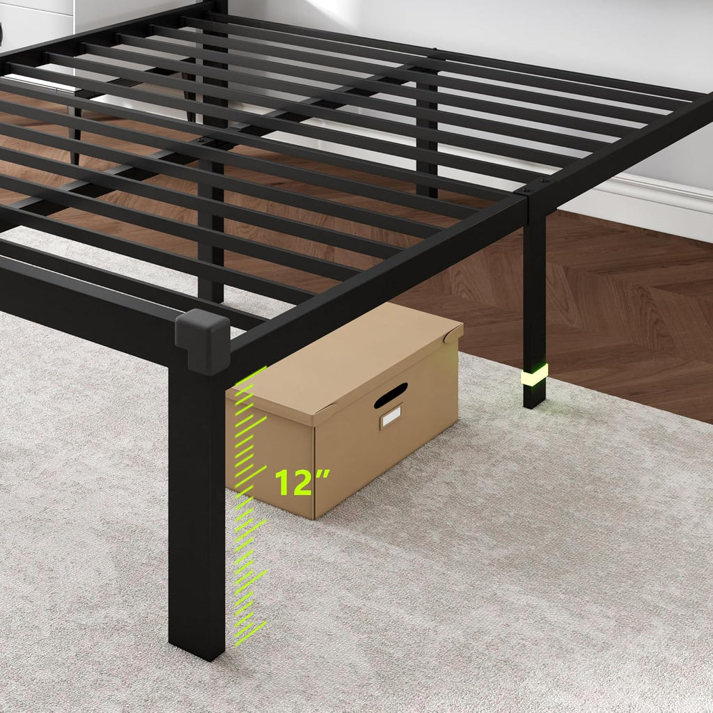 Feonase Metal Bed Frame with Fabric Button Tufted Headboard