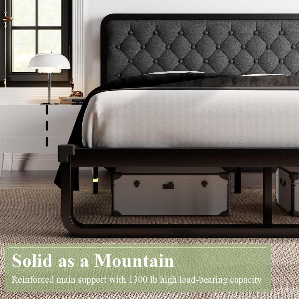 Feonase Upholstered Platform Bed Frame with Heavy-Duty Metal Steel Slats