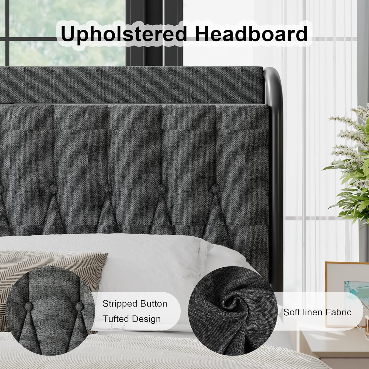 Feonase Leather Bed Frame with Fast Charging Station