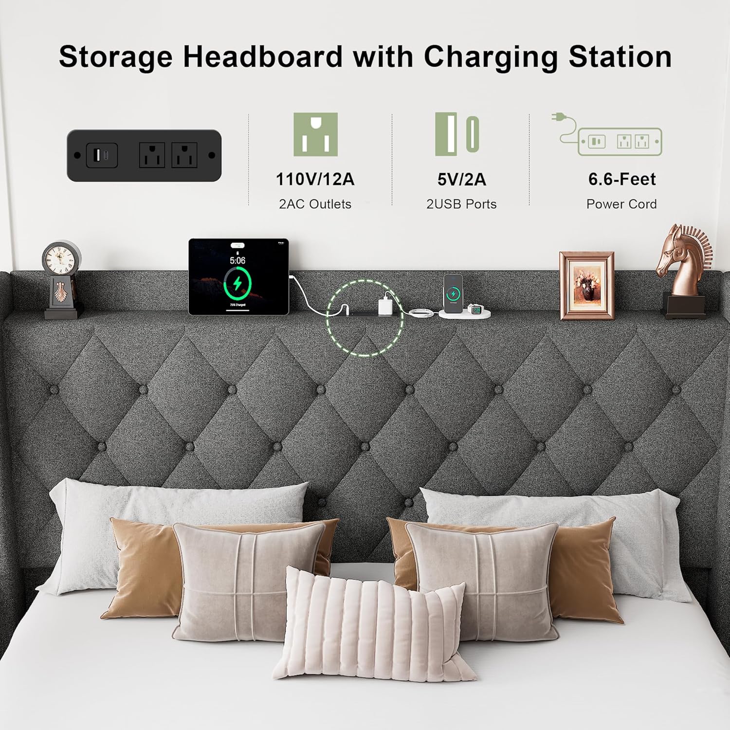 Feonase Lift Up Storage Bed Frame with Charging Station