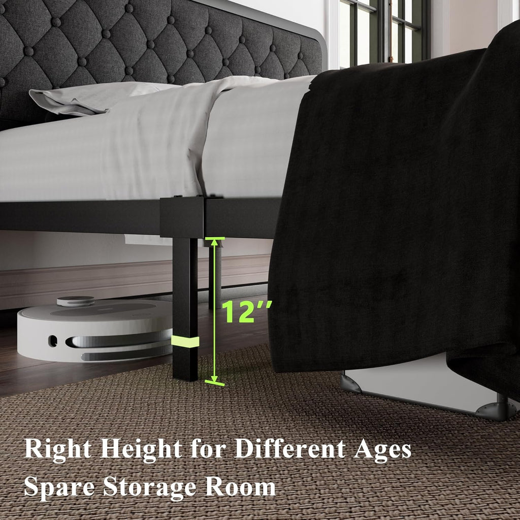 Feonase Upholstered Platform Bed Frame with Heavy-Duty Metal Steel Slats