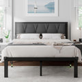 Feonase Metal Bed Frame with Fabric Button Tufted Headboard