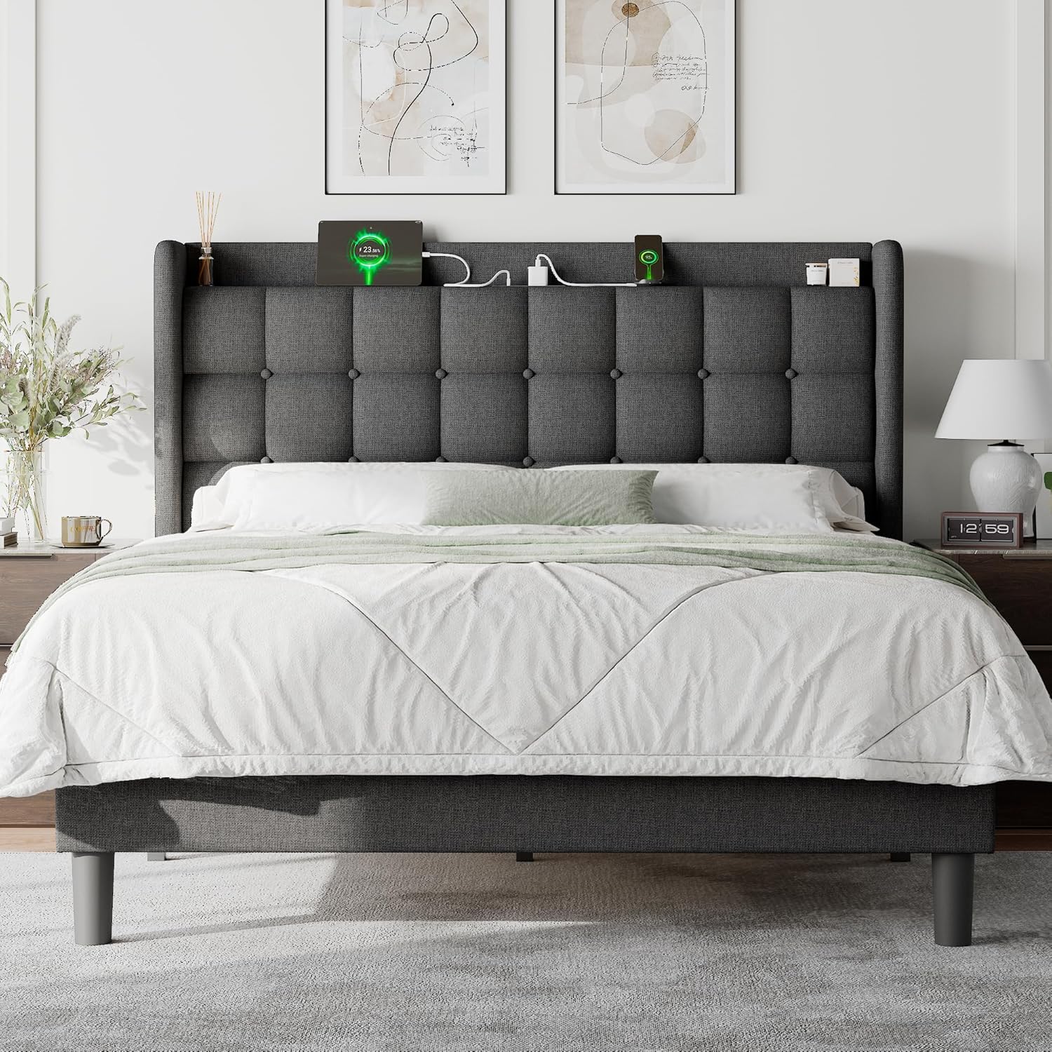 Feonase Bed Frame with Charging Station