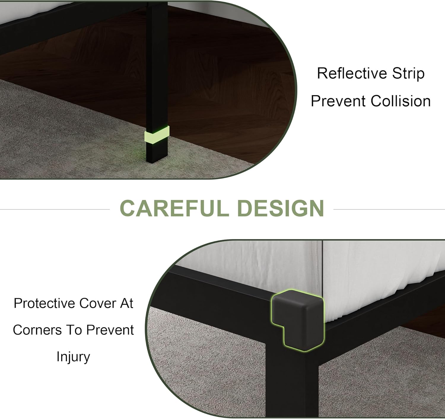 Feonase Metal Bed Frame with Fabric Button Tufted Headboard