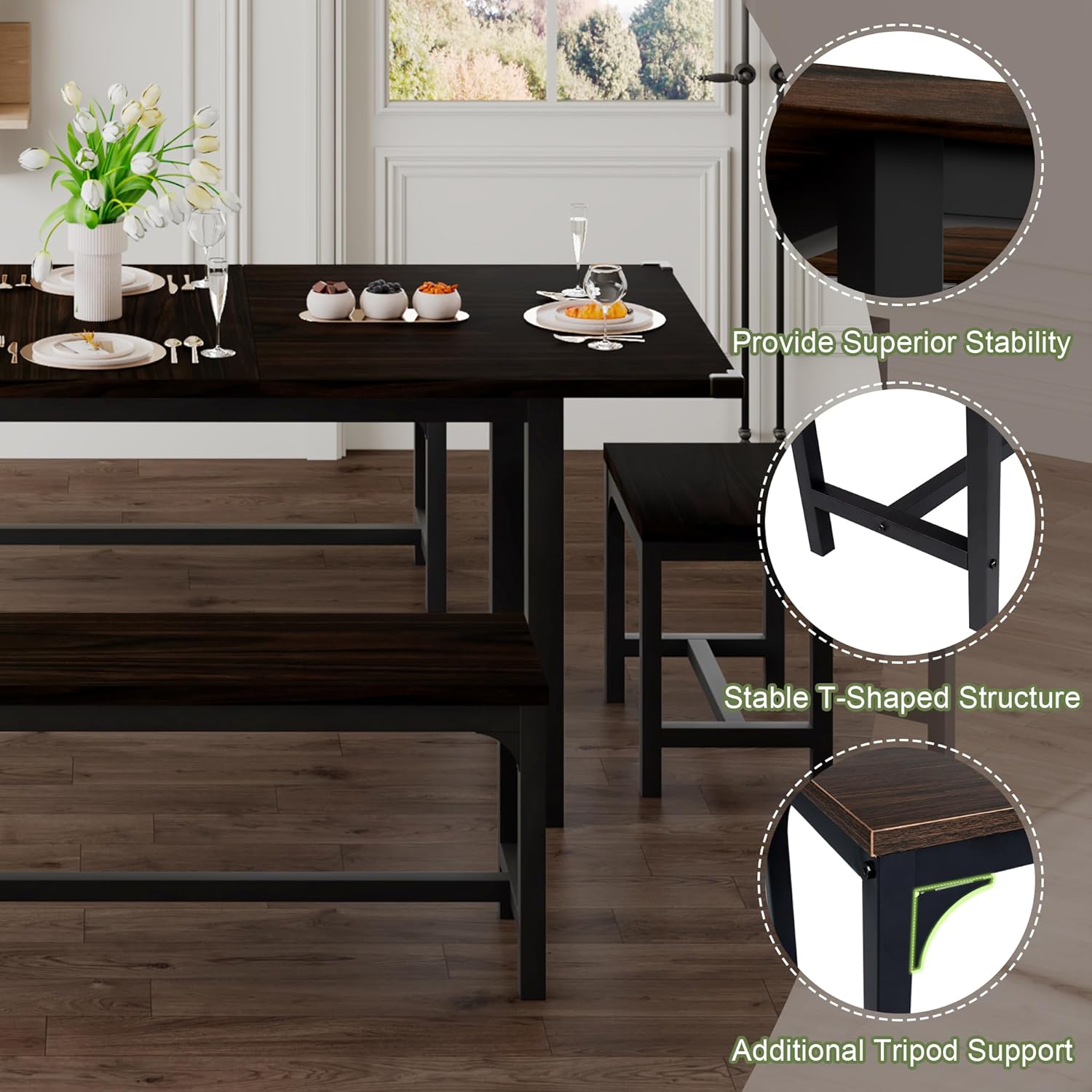 Feonase 5-Piece Dining Table Set for 4-8 People