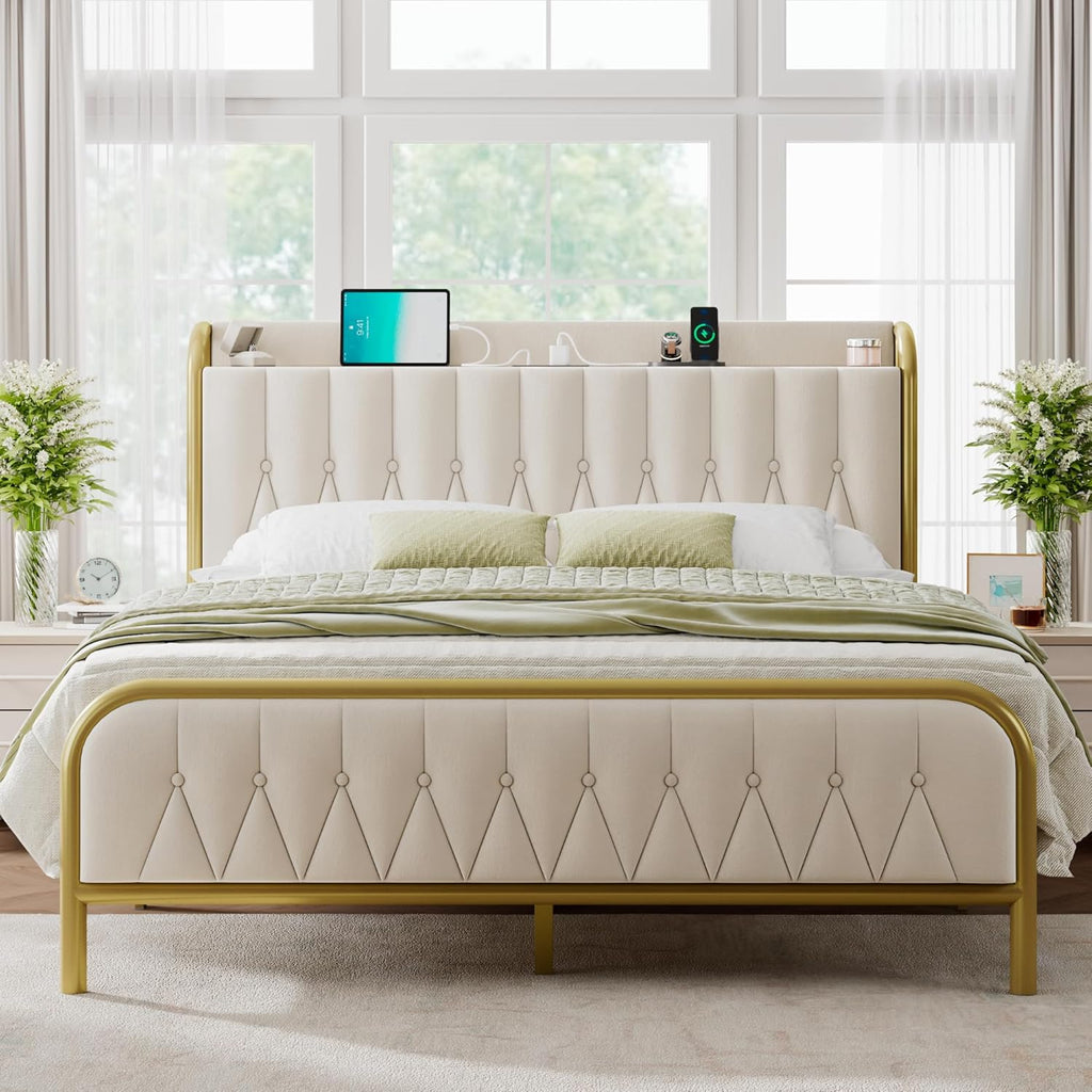 Feonase Leather Bed Frame with Fast Charging Station