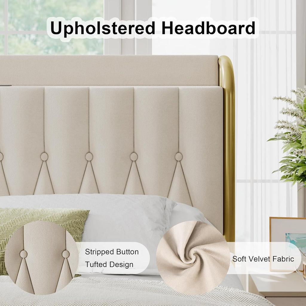 Feonase Leather Bed Frame with Fast Charging Station