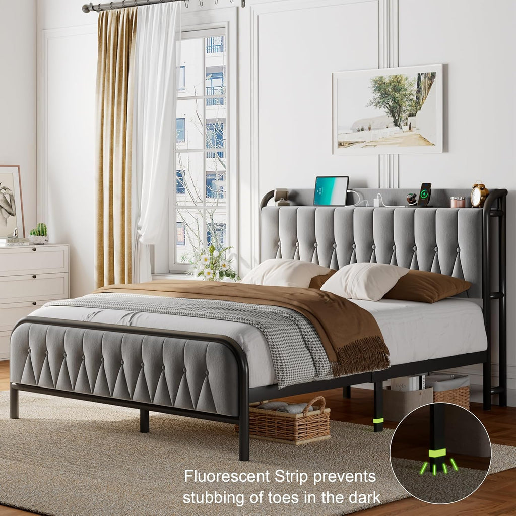 Feonase Leather Bed Frame with Fast Charging Station
