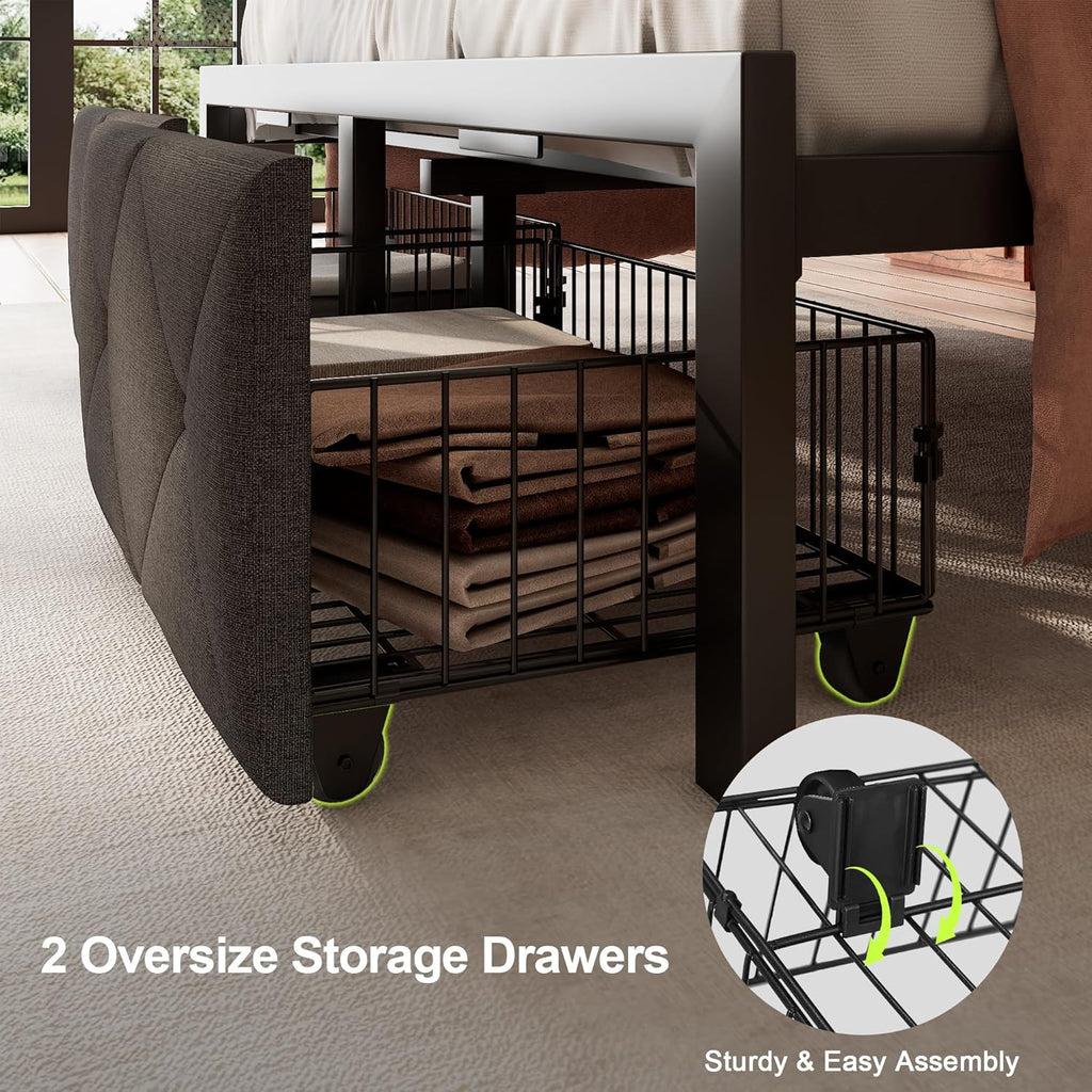 Feonase Metal Bed Frame with 2 Storage Drawers