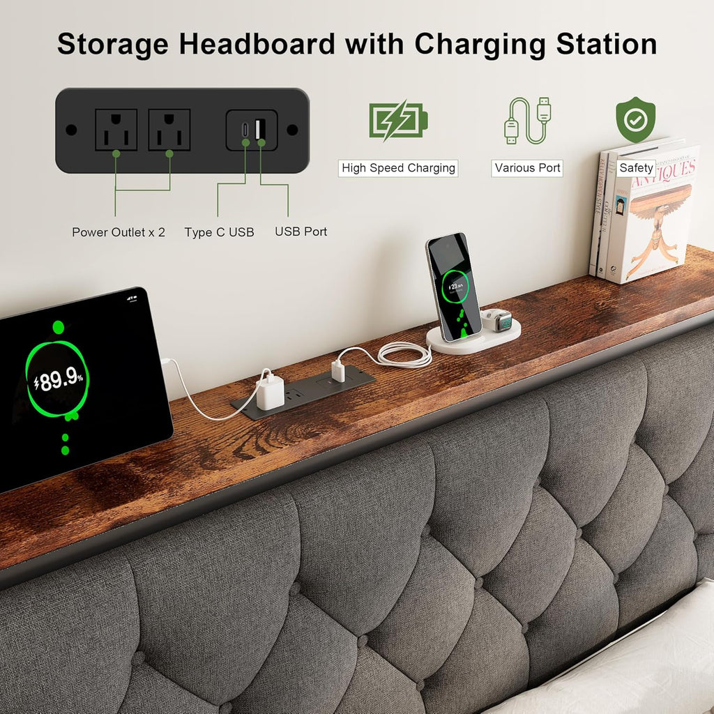 Feonase Metal Bed Frame with 2 Storage Drawers