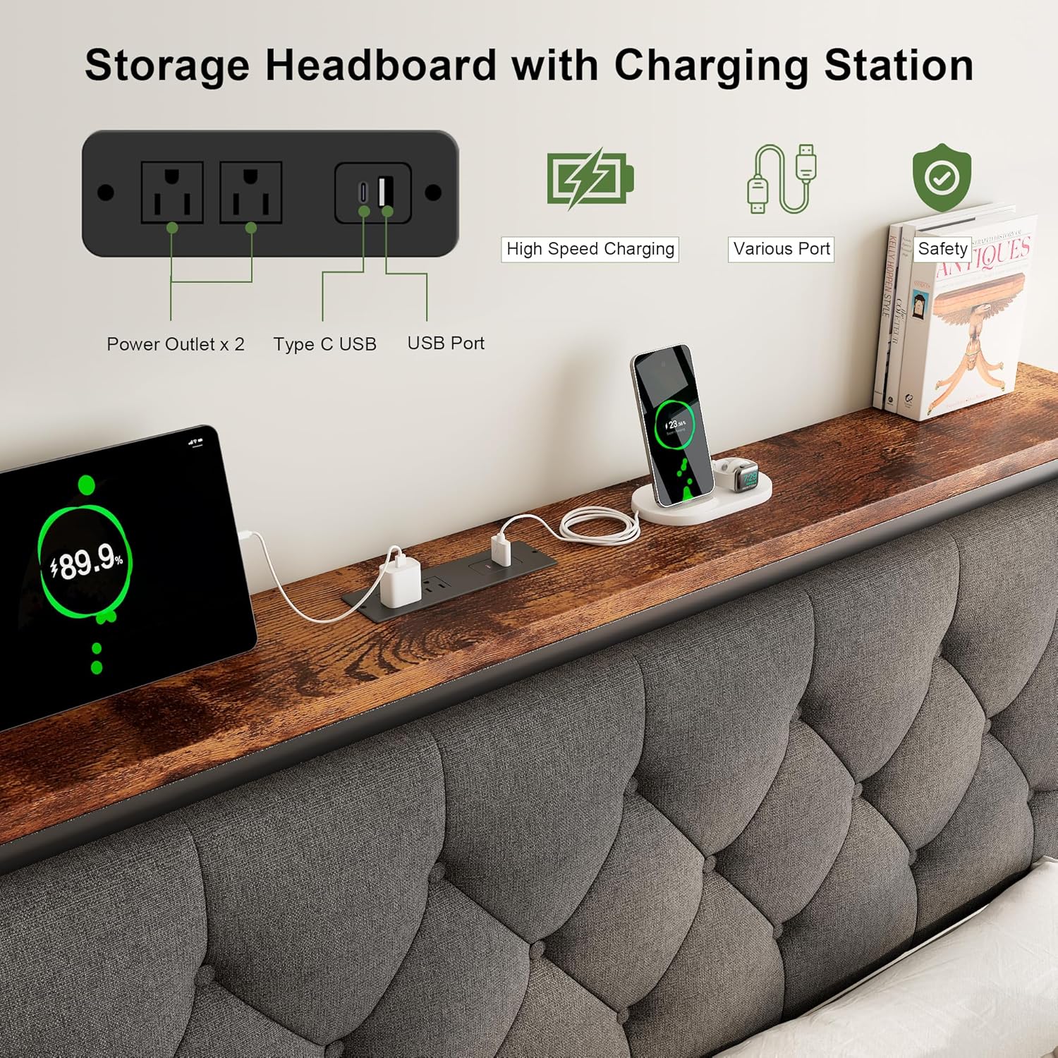 Feonase Metal Bed Frame with 2 Storage Drawers