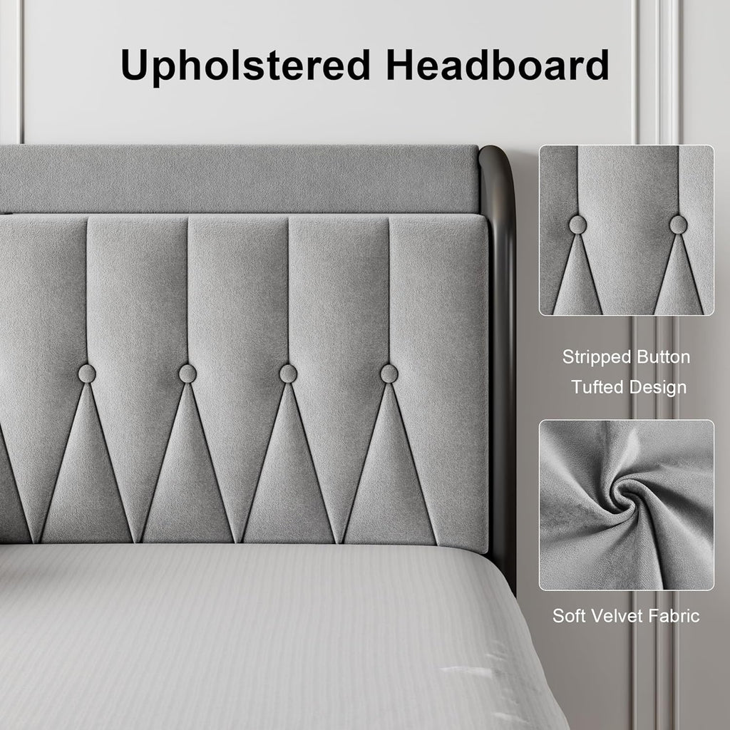 Feonase Leather Bed Frame with Fast Charging Station