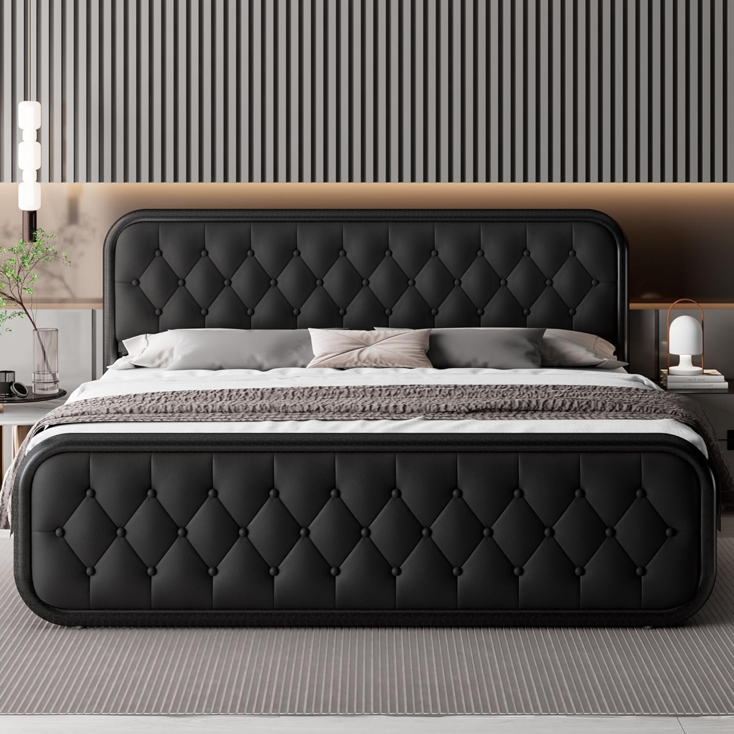 Feonase Upholstered Bed Frame with Faux Leather Headboard