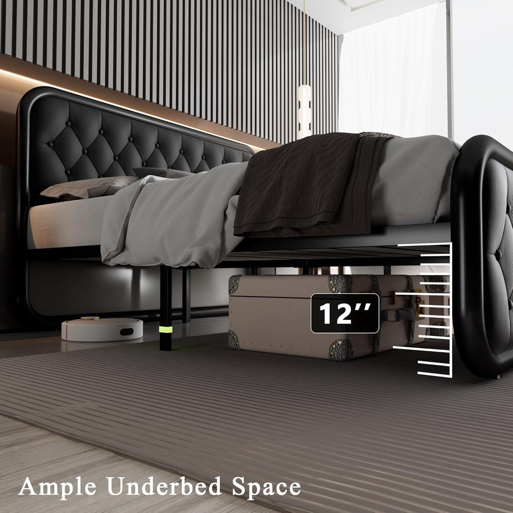 Feonase Upholstered Bed Frame with Faux Leather Headboard