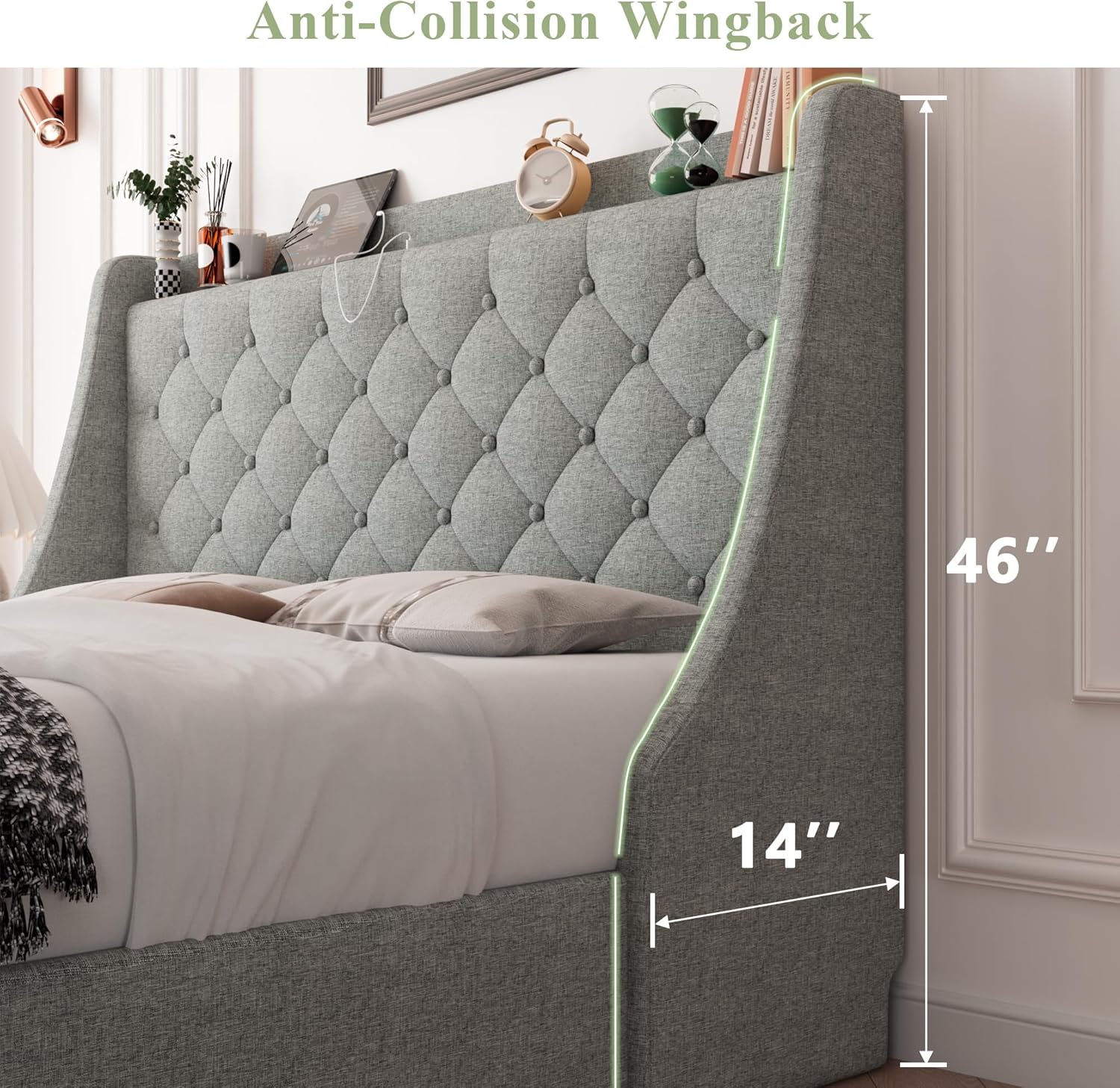 Feonase Bed Frame with 4 Storage Drawers