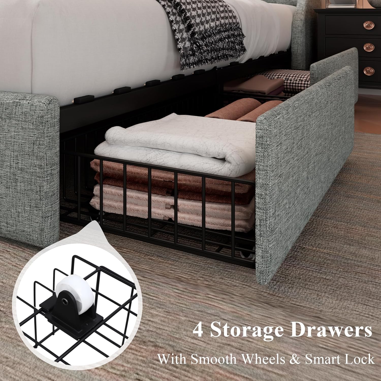 Feonase Bed Frame with 4 Storage Drawers