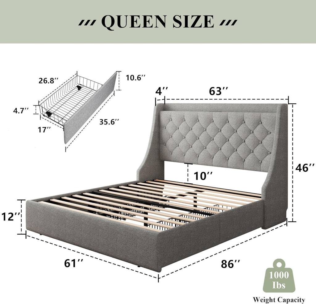 Feonase Bed Frame with 4 Storage Drawers