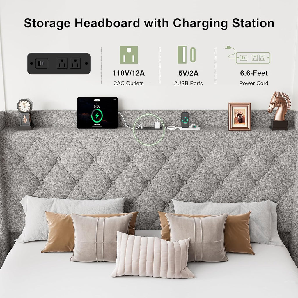 Feonase Lift Up Storage Bed Frame with Charging Station