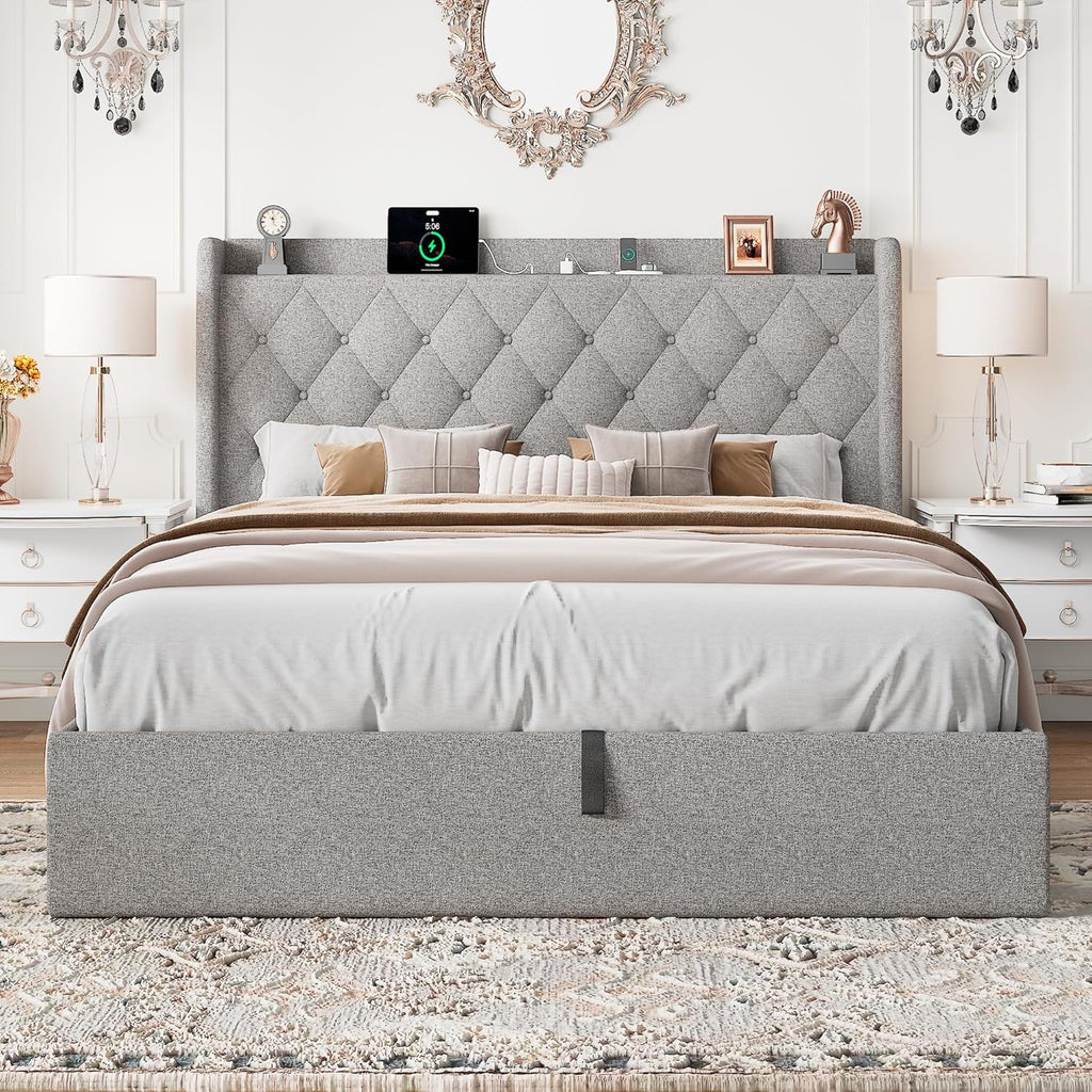 Feonase Lift Up Storage Bed Frame with Charging Station