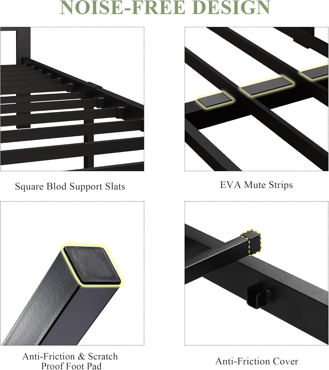 Feonase Metal Bed Frame with Fabric Button Tufted Headboard