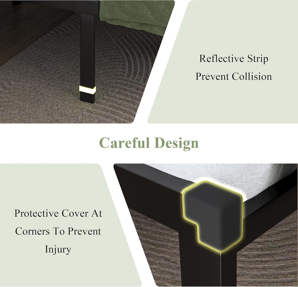 Feonase Metal Bed Frame with Fabric Button Tufted Headboard