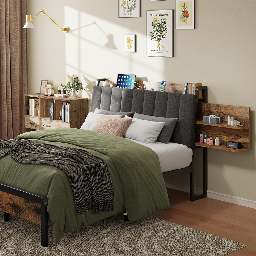 Feonase Bed Frame Metal Platform Bed Frame with 1 Hidden Storage Shelf