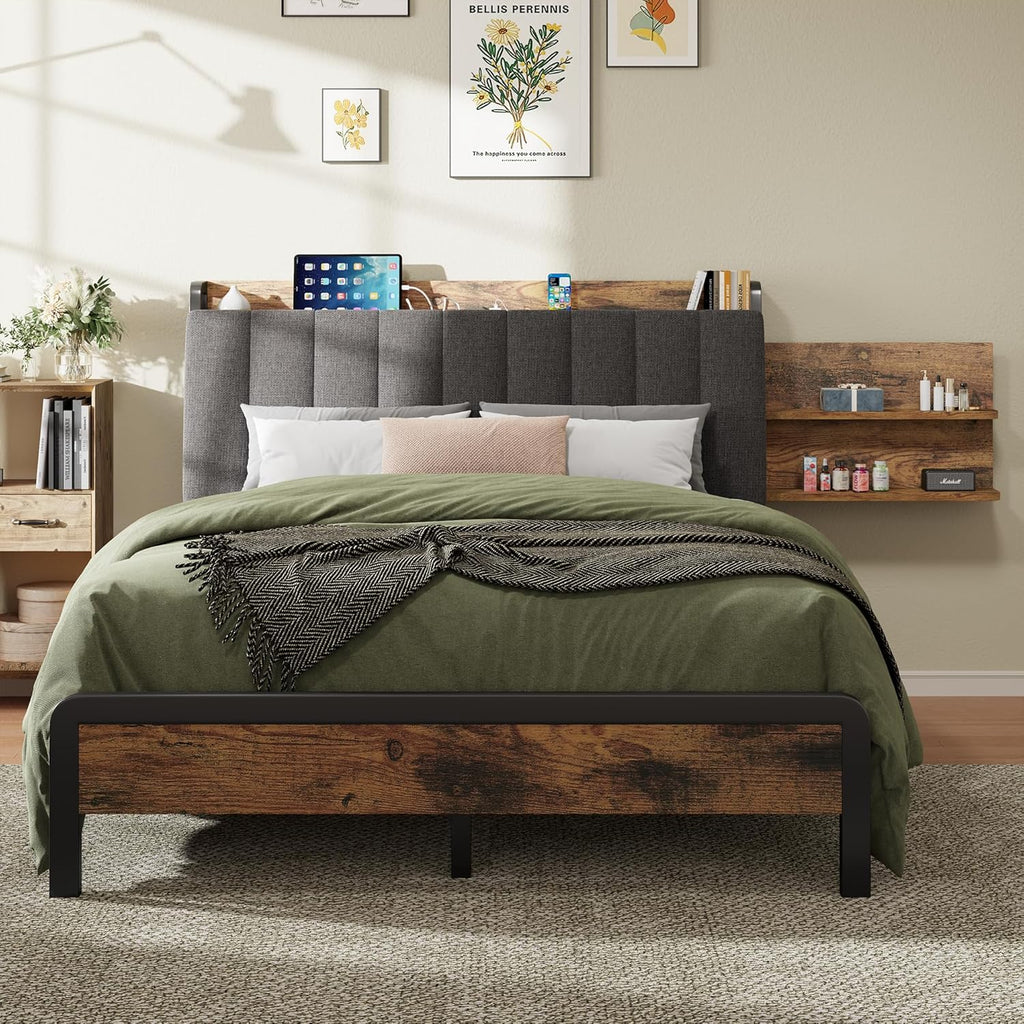 Feonase Bed Frame Metal Platform Bed Frame with 1 Hidden Storage Shelf