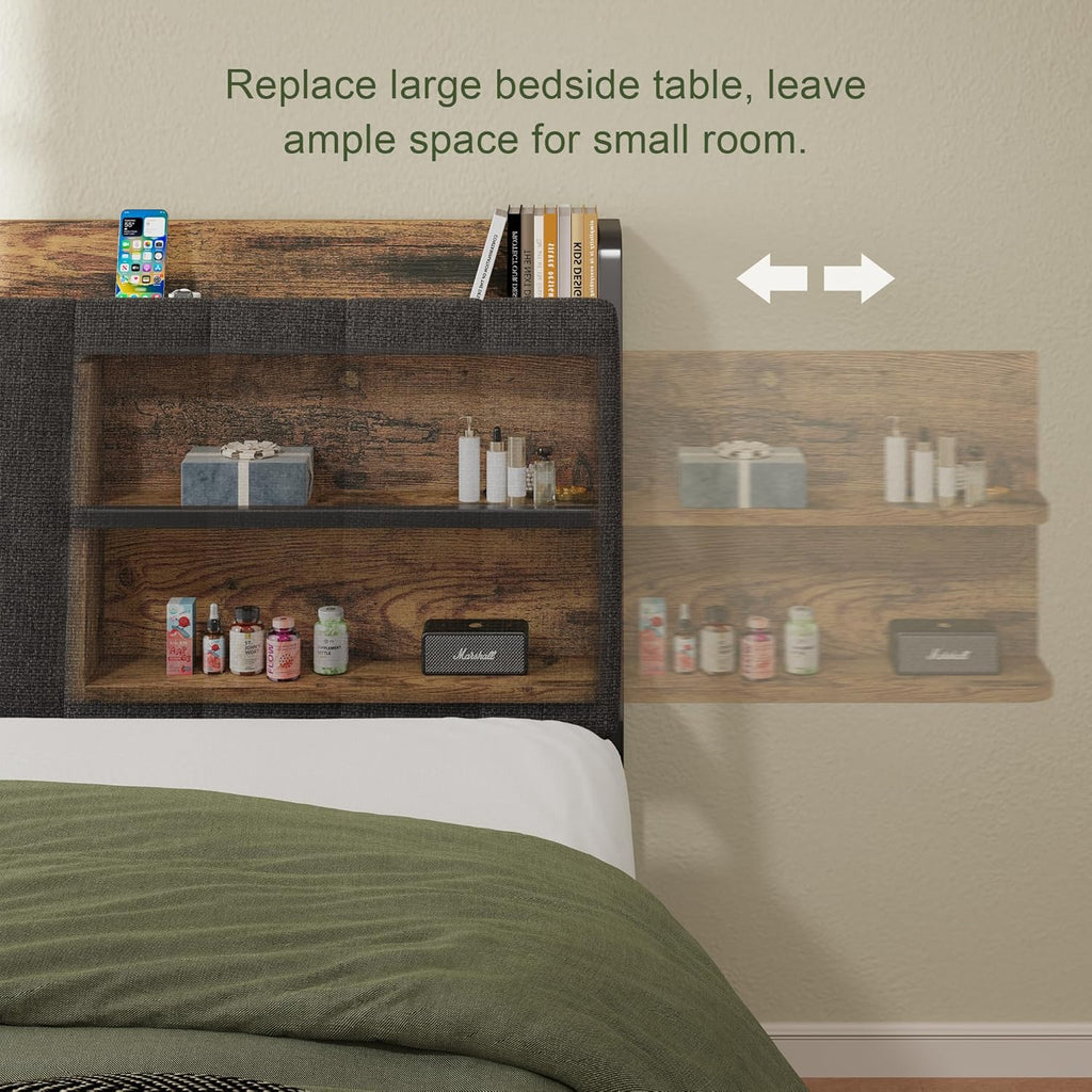 Feonase Bed Frame Metal Platform Bed Frame with 1 Hidden Storage Shelf