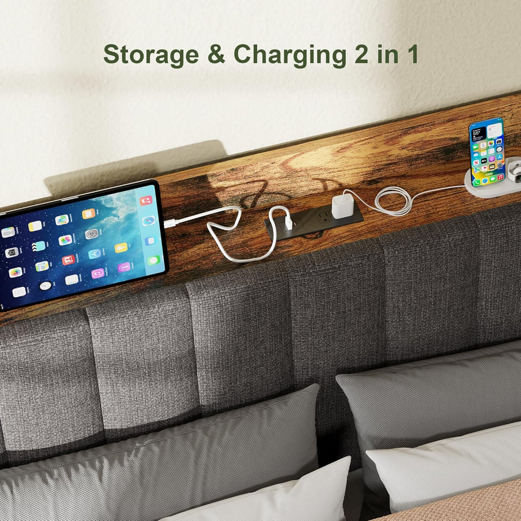 Feonase Bed Frame Metal Platform Bed Frame with 1 Hidden Storage Shelf