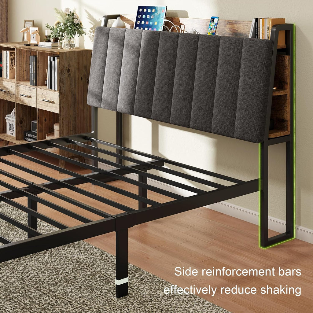 Feonase Bed Frame Metal Platform Bed Frame with 1 Hidden Storage Shelf