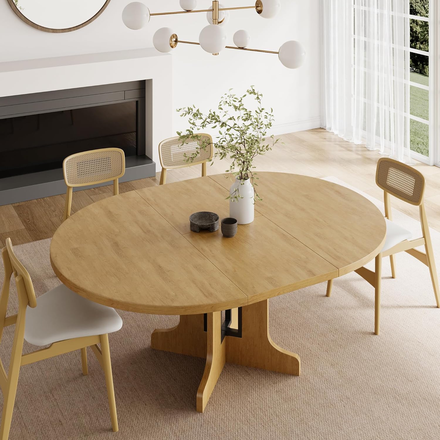 Feonase 59" Round Extendable Dining Room Table for 6