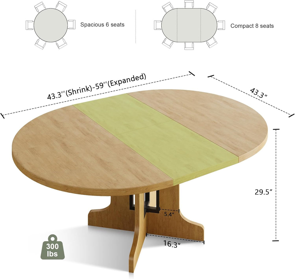 Feonase 59" Round Extendable Dining Room Table for 6