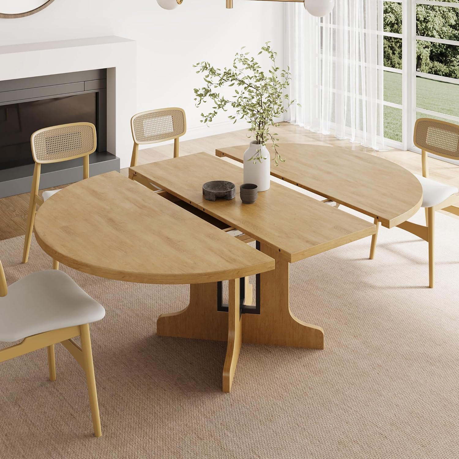 Feonase 59" Round Extendable Dining Room Table for 6