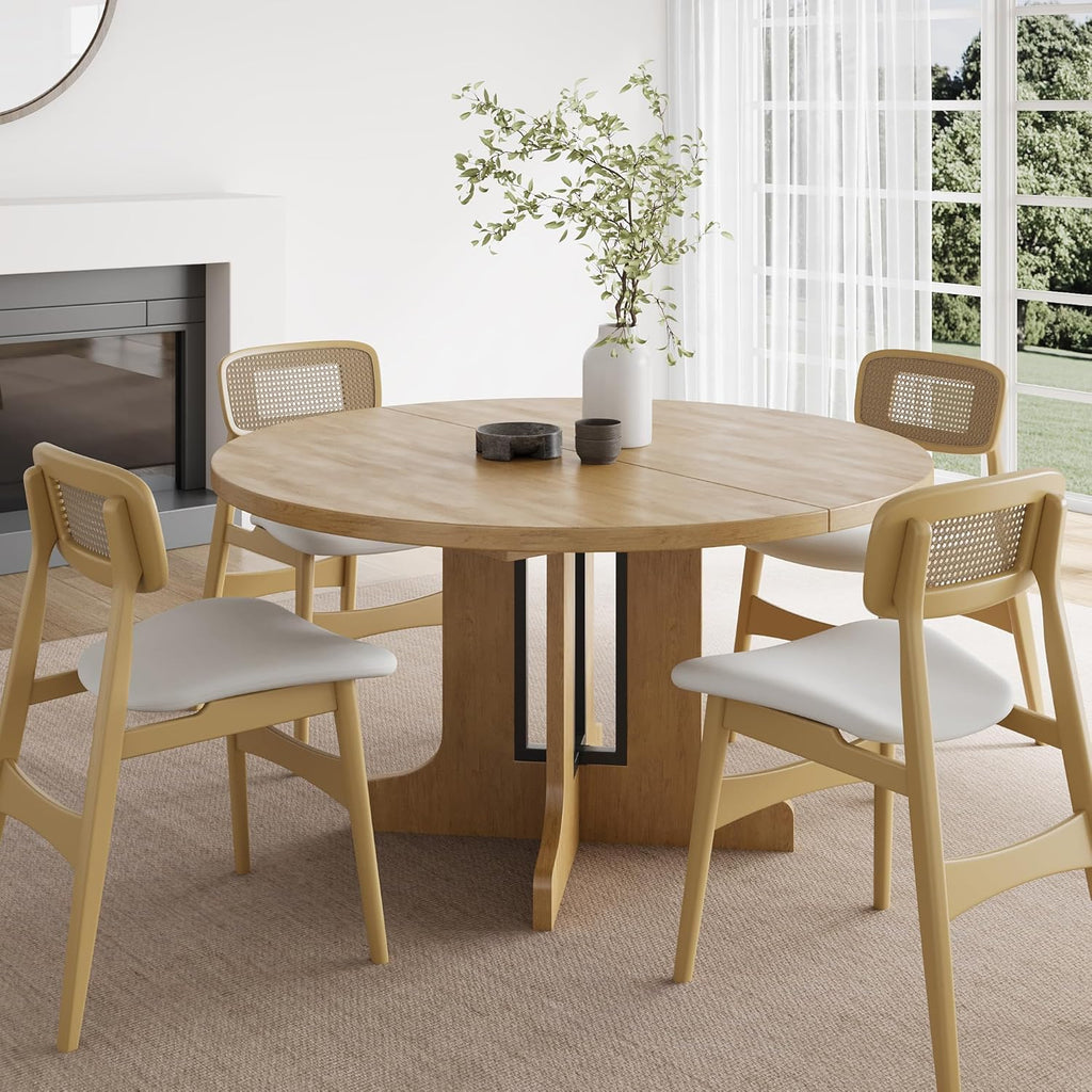 Feonase 59" Round Extendable Dining Room Table for 6