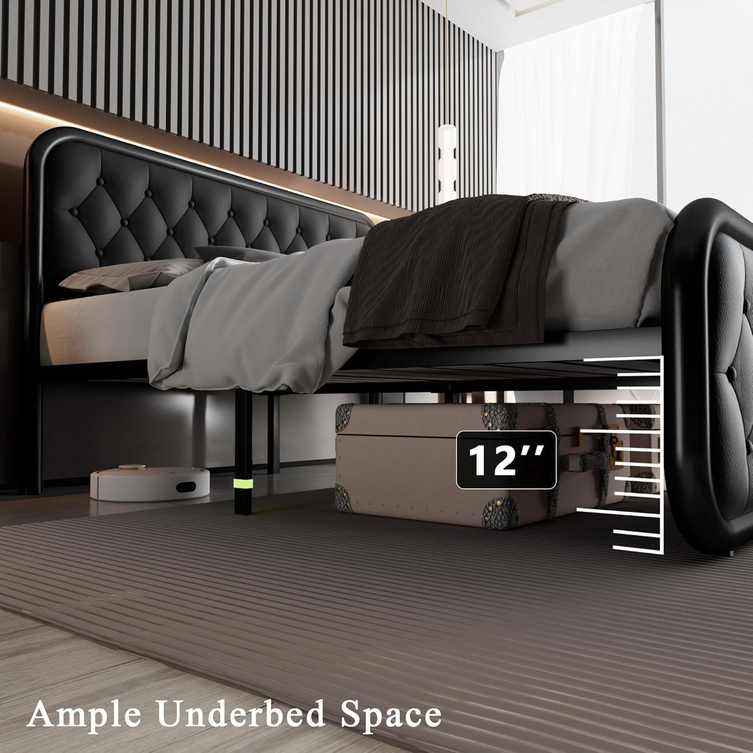 Feonase Upholstered Bed Frame with Faux Leather Headboard