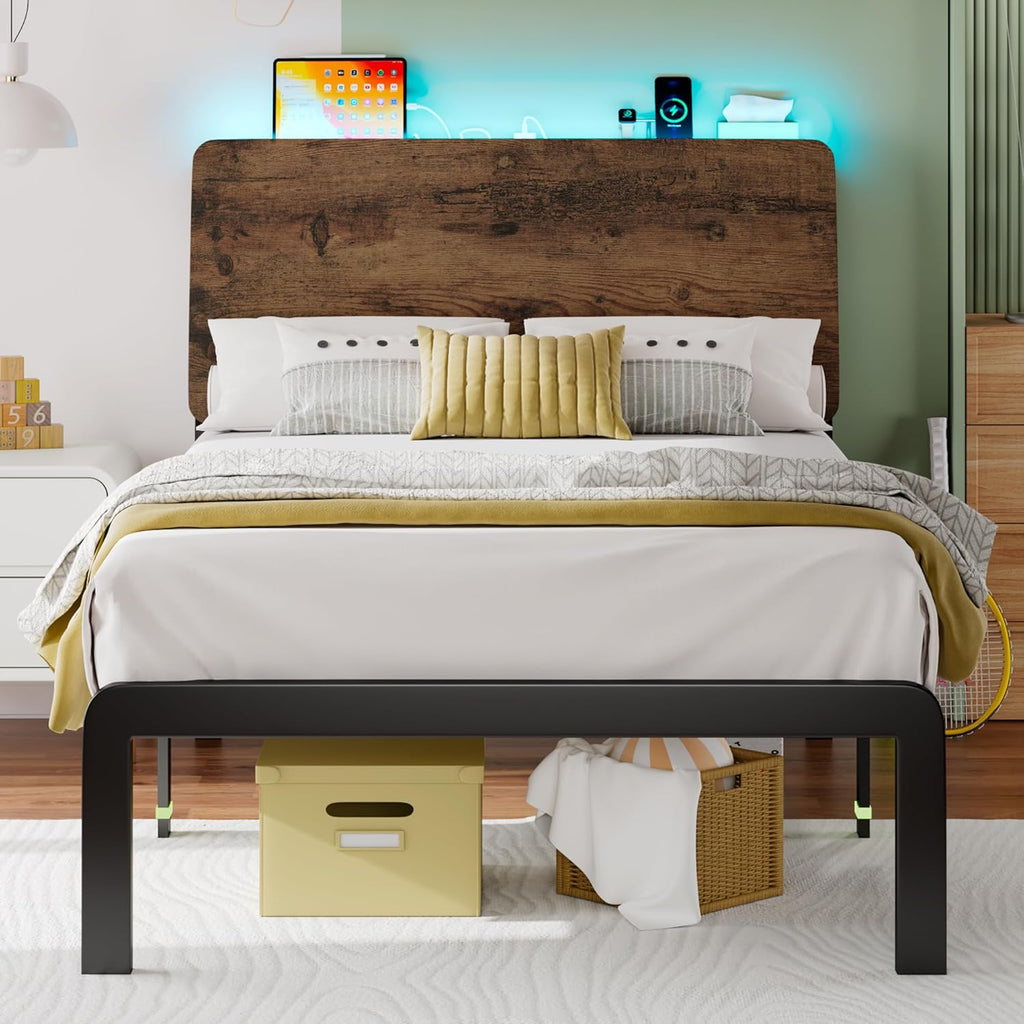 Feonase Bed Frame with Ergonomic Storage Headboard & Charging Station
