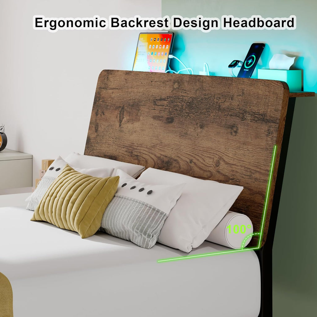 Feonase Bed Frame with Ergonomic Storage Headboard & Charging Station