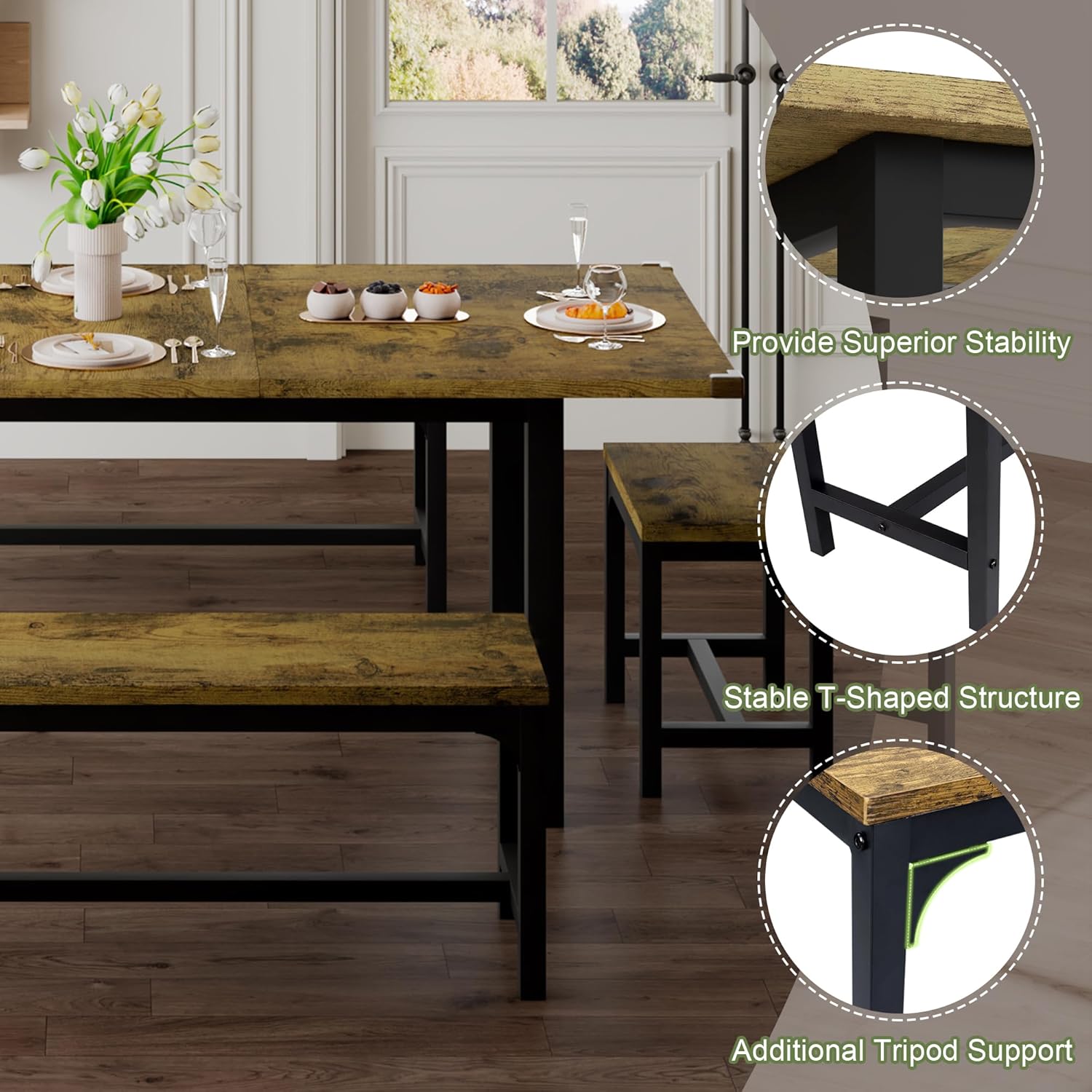 Feonase 5-Piece Dining Table Set for 4-8 People