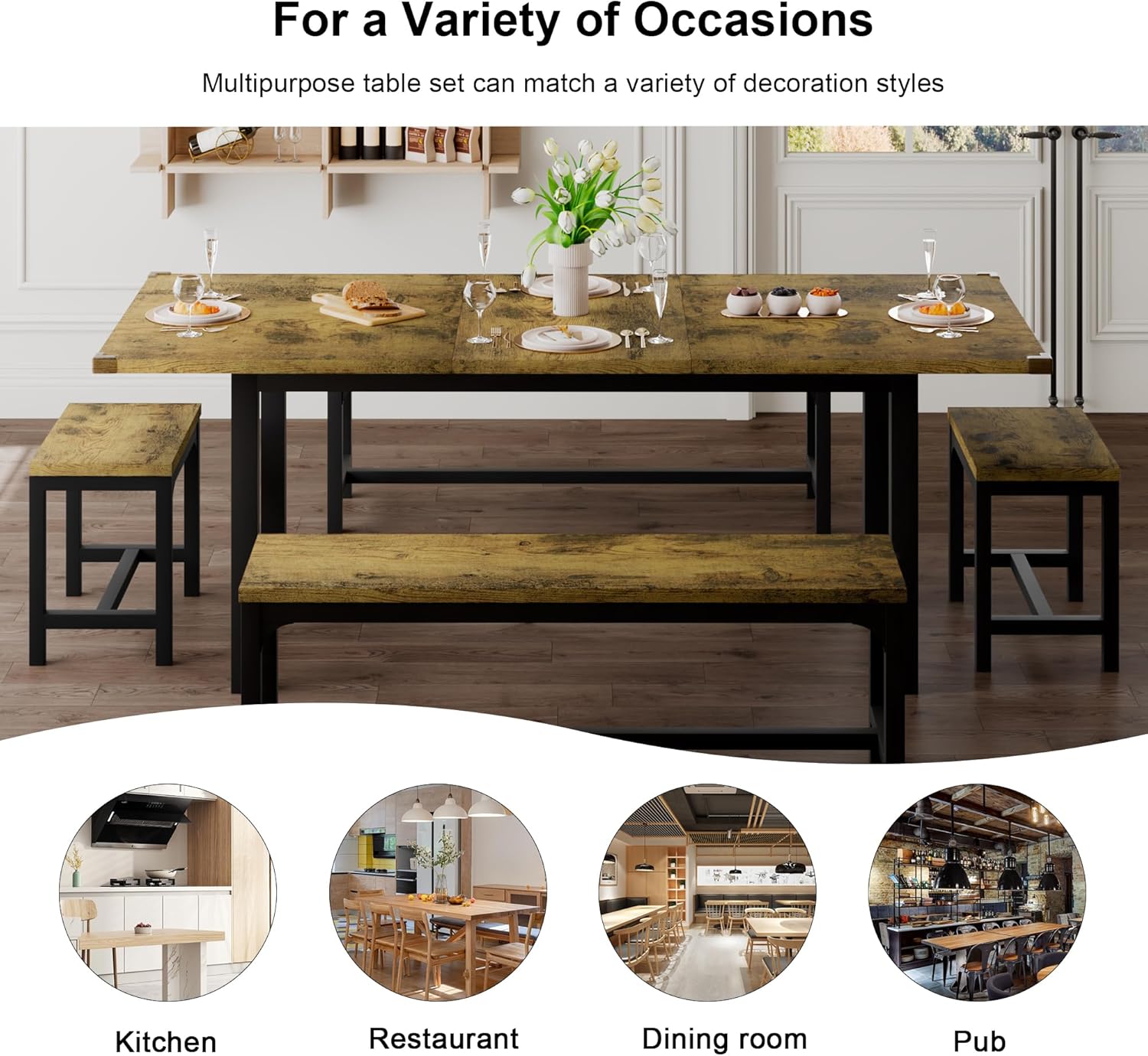 Feonase 5-Piece Dining Table Set for 4-8 People