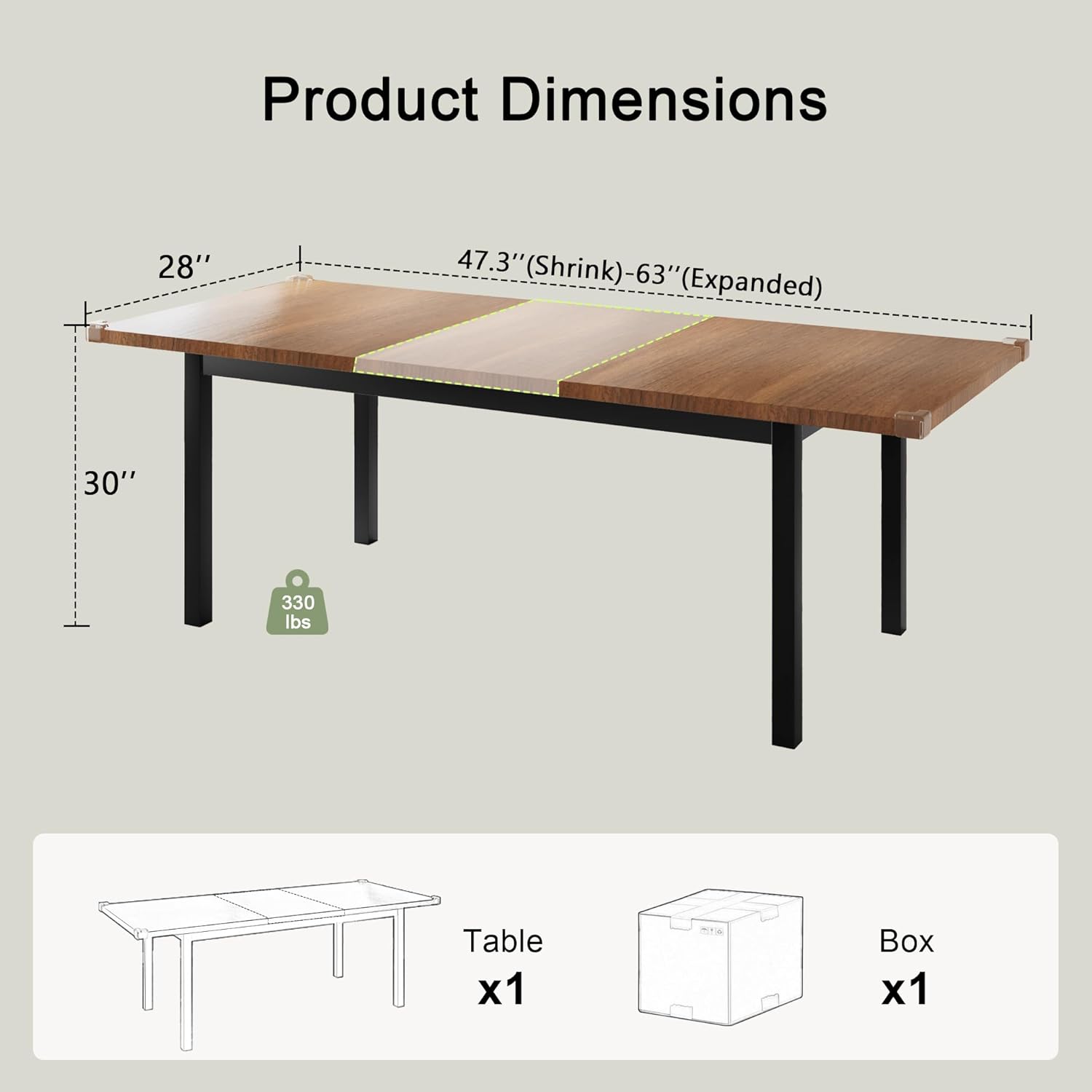Feonase 63" Extendable Dining Table