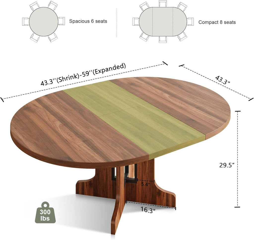 Feonase 59" Round Extendable Dining Room Table for 6