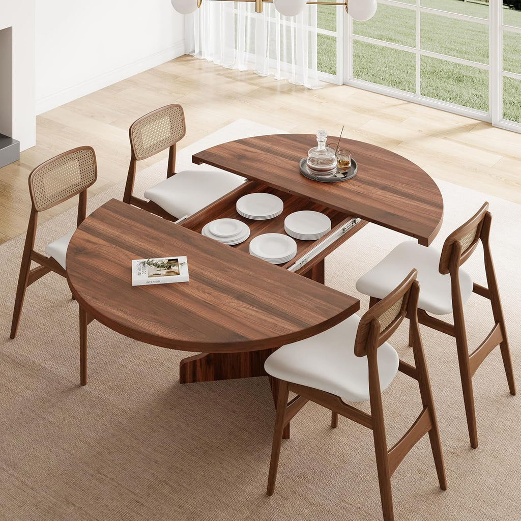 Feonase 59" Round Extendable Dining Room Table for 6